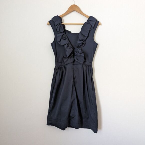 Prada navy blue ruffle stretch cotton square neck sleeveless mini dress - Picture 5 of 5